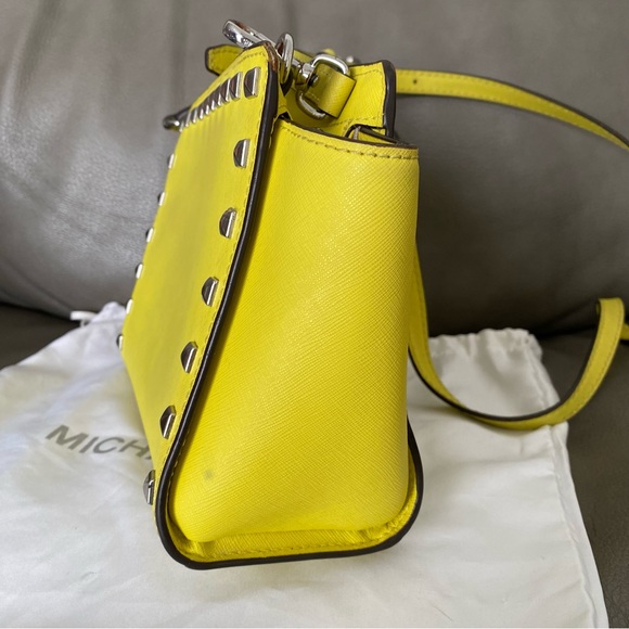SALE MK Studded Selma Canary Yellow Leather Crossbody Bag - Picture 10 of 10